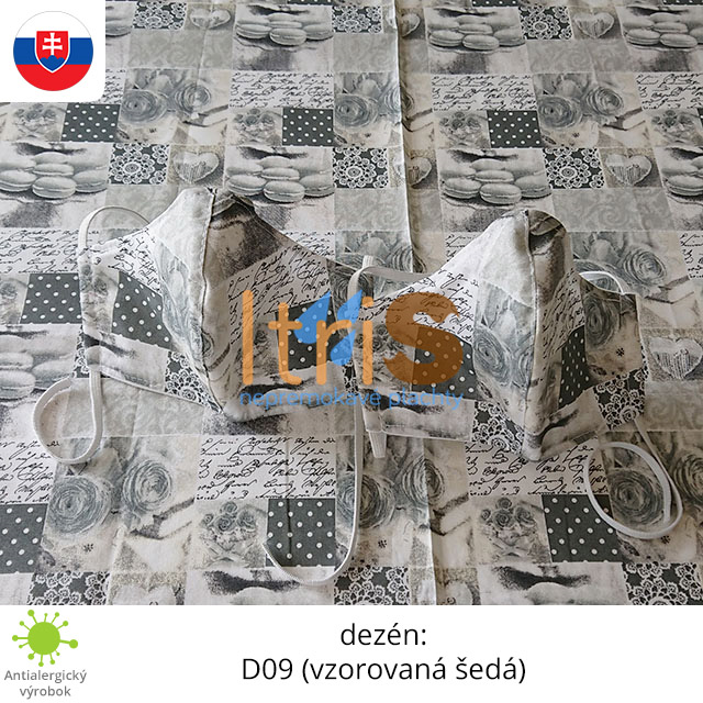Ochranné bavlnené dvojvrstvové rúško - D09 (vzorovaná šedá)