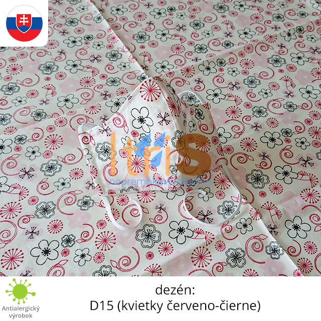 Ochranné bavlnené dvojvrstvové rúško - D15 (kvietky červeno-čierne)