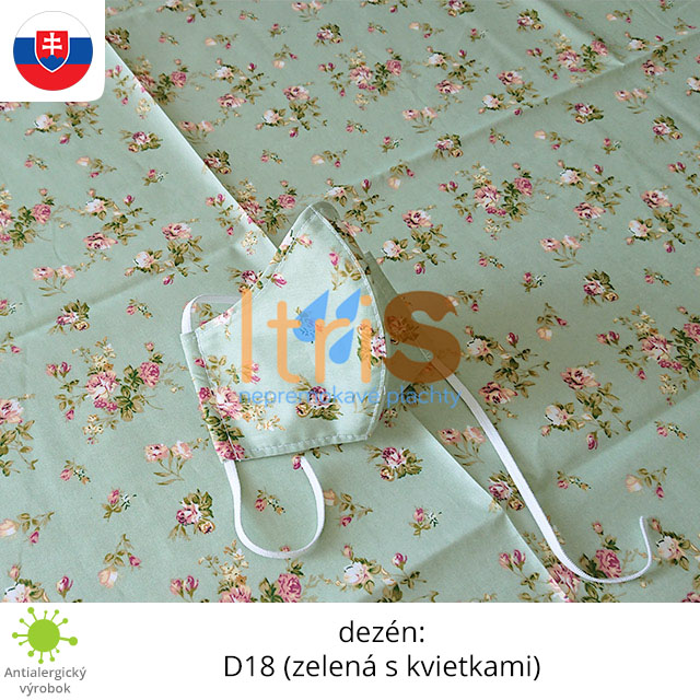 Ochranné bavlnené dvojvrstvové rúško - D18 (zelená s kvietkami)