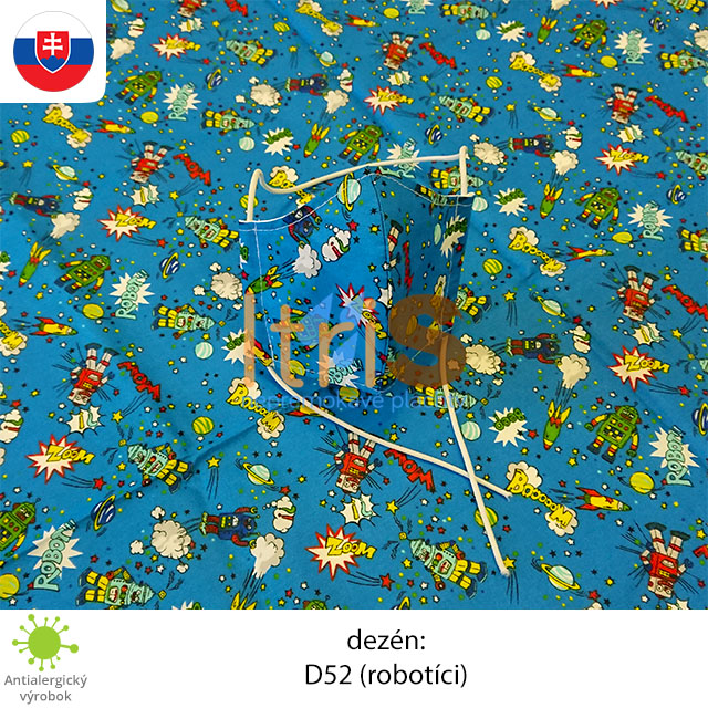 Ochranné bavlnené dvojvrstvové rúško - D52 (Robotíci)